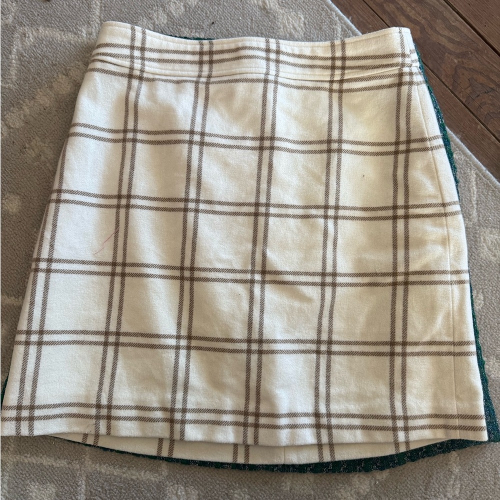 J. Crew Cream and Brown Plaid Mini Skirt